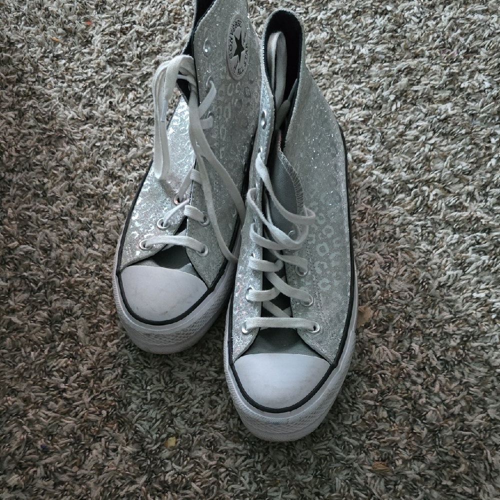Converse Sparkly Silver Leopard Print High-Top Sneakers